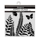 Stamperia stencil with fern and butterfly designs on a white background