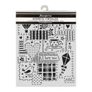 Stencils with various patterns and designs on a white background