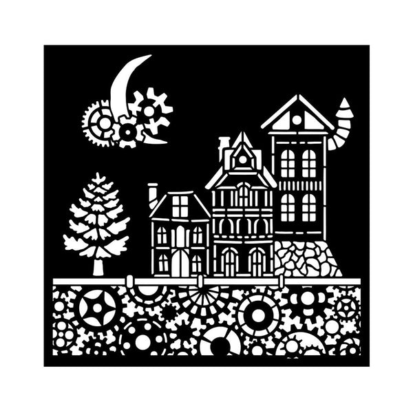Stamperia Thick Stencil 7" x 7" - Gear Up for Christmas Houses