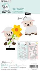 Sheep-themed cutting dies with flowers and stamps from Studio Light Creative Craft Lab on a white background.