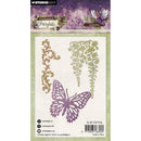 Metal die set with butterfly and floral designs on a Studio Light branded packaging.