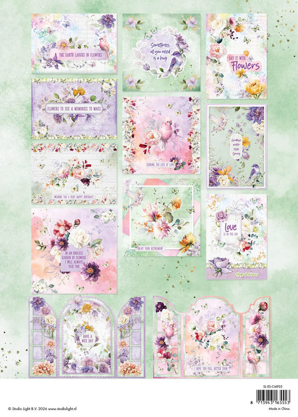 Set of floral and motivational cards on a green background