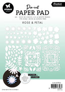 Die-cut paper pad with floral designs on a light green background