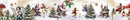 Decorative Christmas border with fairies, trees, and houses on a beige background