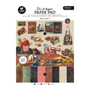 Paper pad with BBQ-themed design featuring graphics of food, people, and a grill.