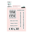 Set of clear stamps with motivational phrases on a pink background