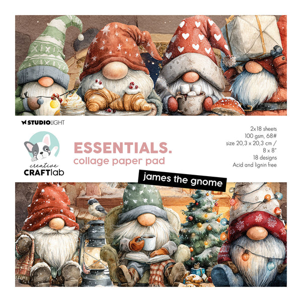 Collage paper pad featuring gnomes with Studio Light and Craftlab branding.
