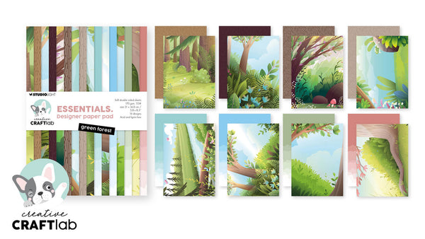 Packaging of Craftlab green forest paper pad with various nature-themed designs.