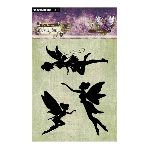 Silhouettes of fairies on a textured paper with 'Studio Light' branding.