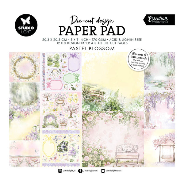 Studio Light Die-cut design Paper Pad with pastel floral and nature-themed designs on a white background.
