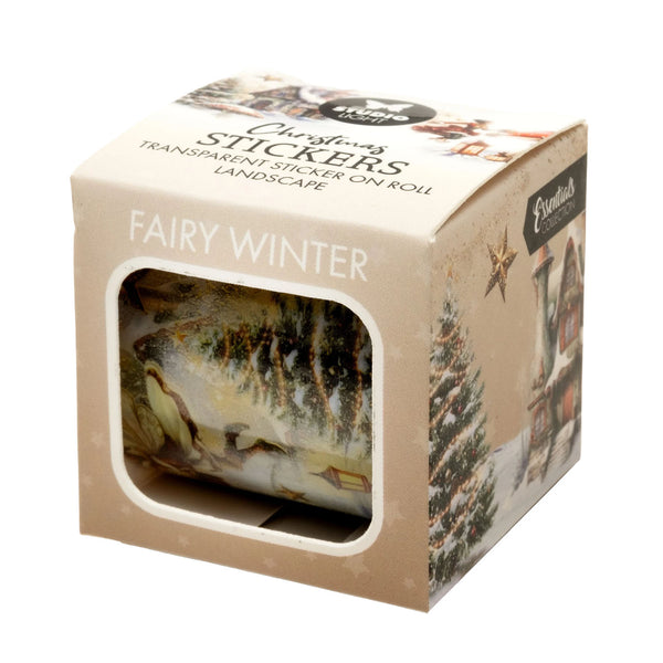 Box of 'Fairy Winter' transparent stickers with a Christmas theme.