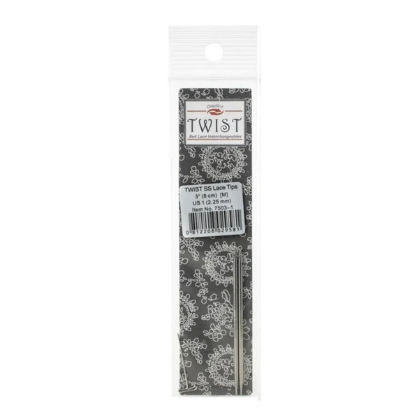 ChiaoGoo TWIST Stainless Steel Lace Tips - 3" (8 cm) [M] US 1 (2.25mm)