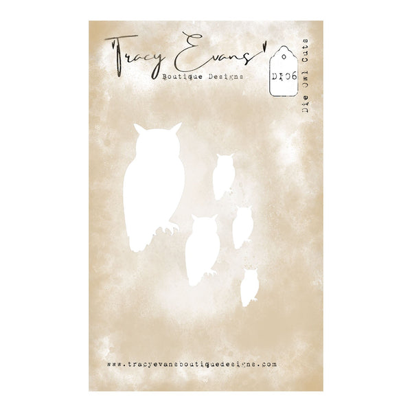 Tracy Evans Boutique Designs stamp with owl silhouette on textured beige paper