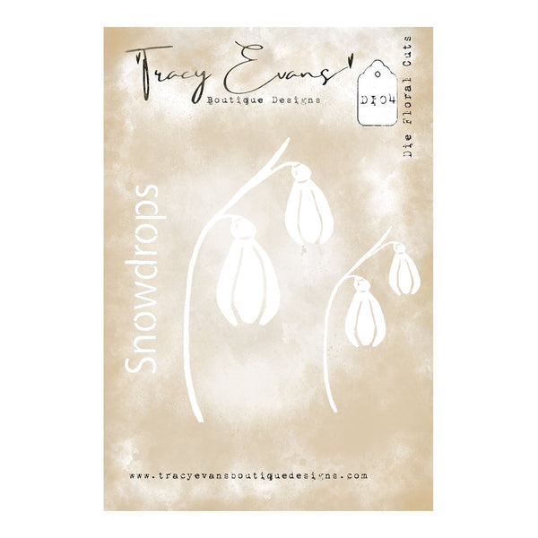 Tracy Evans Boutique Designs snowdrop die set on a beige background