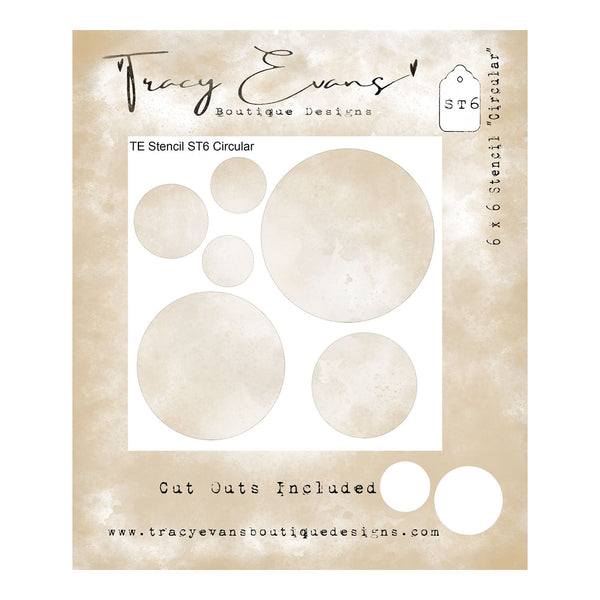 Tracy Evans Boutique Designs circular stencils on a beige background