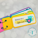 Colorful card with 'Reedeem for a Coffee Date' text on a gray background, featuring the Trinity Stamps logo.