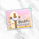 Card with cross and floral design on a marble background