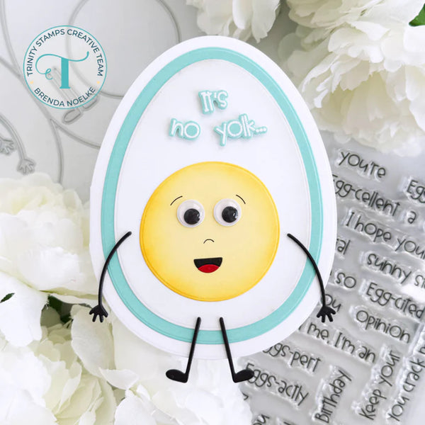 Cartoon-style egg character with text on a decorative background