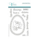 Trinity Stamps Easter-themed stamp set with a bunny and wreath design on a white background.