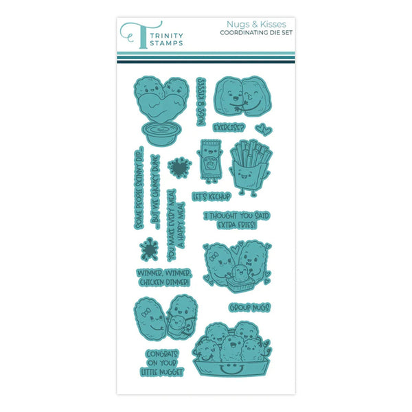 Set of die-cut stamps with cartoonish designs on a white background