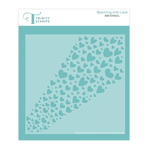 Trinity Stamps stencil with heart pattern on a teal background