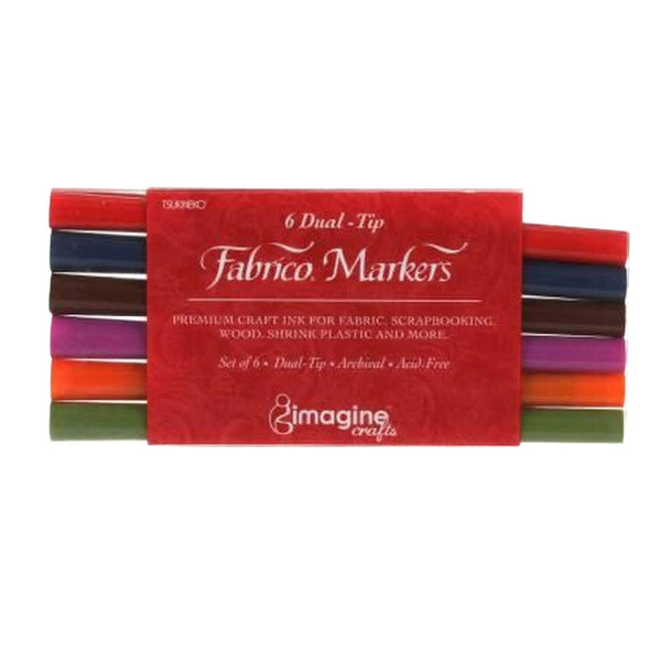 Pack of dual-tip fabric markers with a red box on a white background