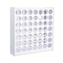 White frame with multiple circular cutouts on a white background