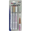 Uchida DecoColor Calligraphy Opaque Paint Marker Set 3/Pkg 2mm - Gold, Silver & White