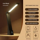 LED foldable desk lamp with charging and plugging features on a beige background