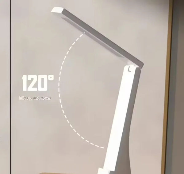 Modern LED desk lamp with adjustable neck on a neutral background