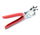Red-handled hole puncher on a white background