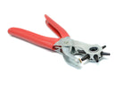 Red plier tool with metal components on a white background