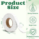 Roll of white tape with product size and features on a green background