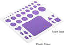 Foam base and plastic sheet with geometric shapes on a white background