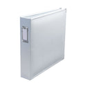 White three-ring binder on a white background