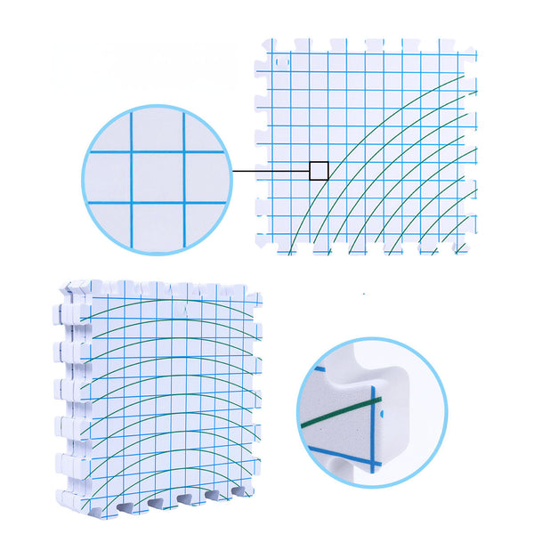 Grid paper with various shapes and lines on a white background