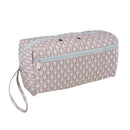 Rectangular pouch with arrow pattern and light blue zipper on a white background