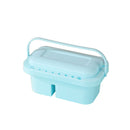 Light blue plastic container with a handle on a white background