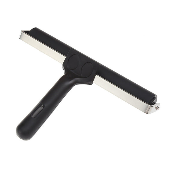 Black squeegee with metal blade on a white background