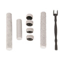 Set of bicycle handlebar grips with a tool on a white background