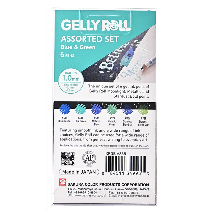 Sakura Gelly Roll Pen Set - Blue & Green 6 Pack