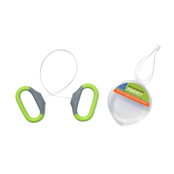  dental floss with green handles and a container labeled 'Perfect' on a white background