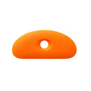 Orange plastic tool with a central hole on a white background