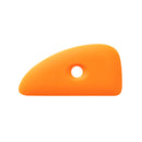 Orange plastic tool with a central hole on a white background