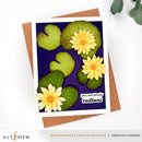 Greeting card with yellow flowers and green leaves on a purple background, featuring the text 'you are simply radiant'.