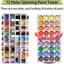 72 holes spinning paint tower with colorful paint bottles on two sides.