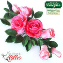 Pink roses with green leaves on a white background, featuring 'Kathy Sue Designs' and 'Les Gâteaux de Gilles' logos.