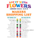 Color chart for 'Say It with Flowers' event with flower color names and codes.