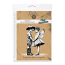 Package of a stamp featuring a boy and girl holding hands with text on a brown background