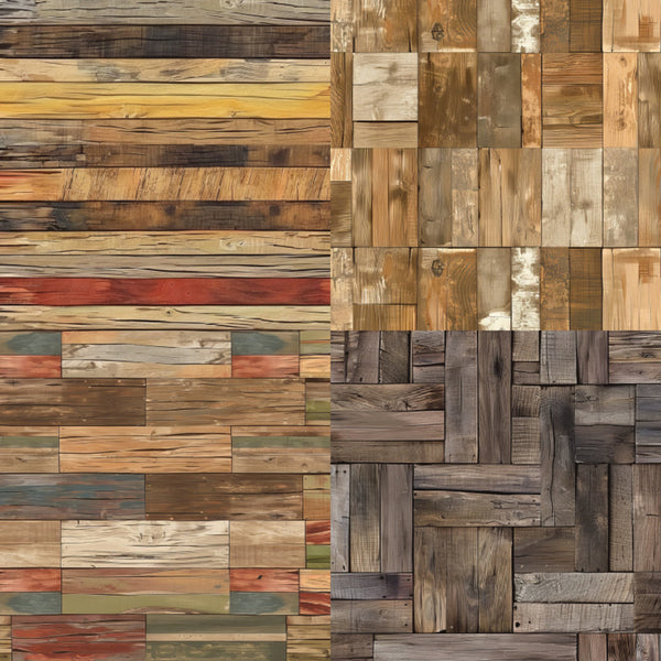 Patterned wooden wall with various shades of brown, gray, and red.
